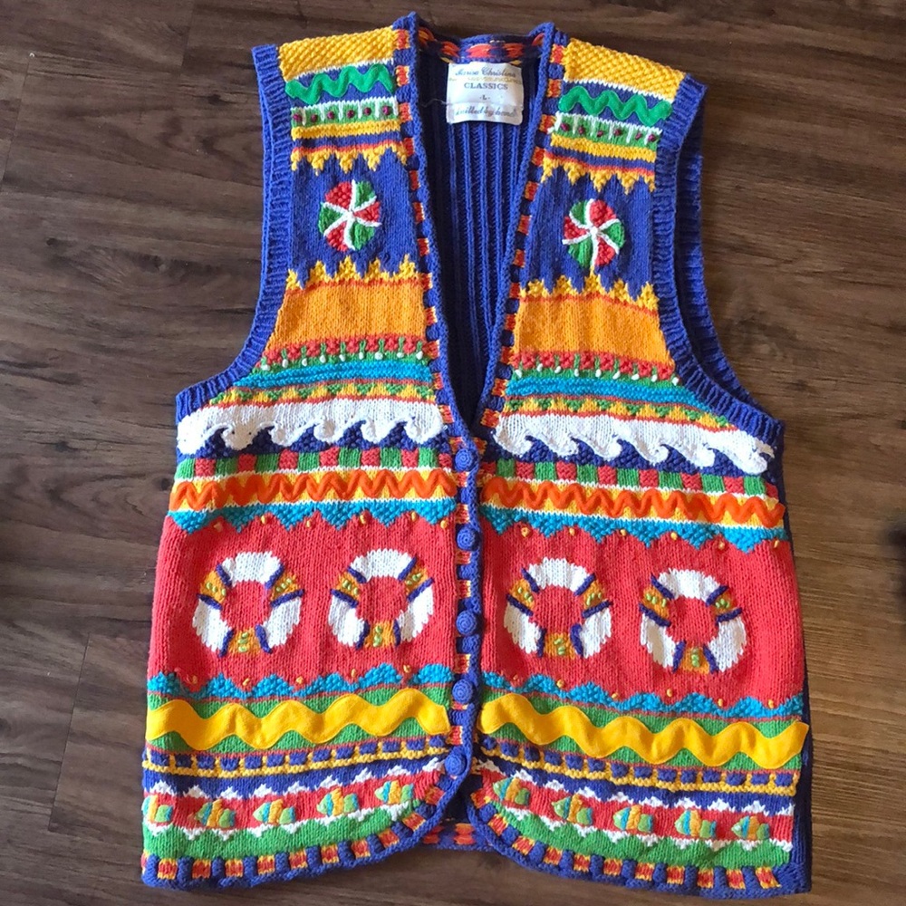 Vintage Marisa Christina Hand Knit Sweater Vest Large L Button Front